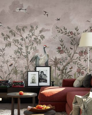 Crane Dance Artistic Decor Wallpaper