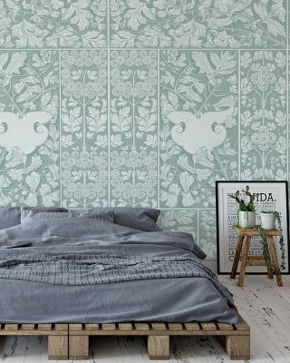 Flowers and Berries Teal Wallpaper