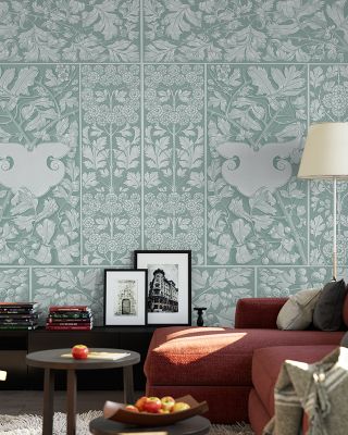 Flowers and Berries Teal Wallpaper