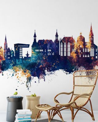 Aachen Germany Skyline Blue & Bronze Wallpaper
