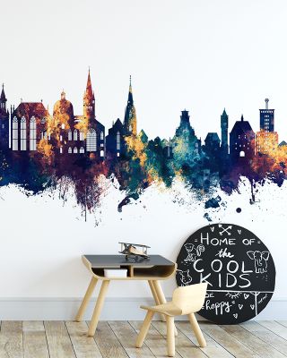 Aachen Germany Skyline Blue & Bronze Wallpaper