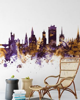 Aberdeen Scotland Skyline Purple & Gold Wallpaper