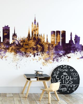 Aberdeen Scotland Skyline Purple & Gold Wallpaper