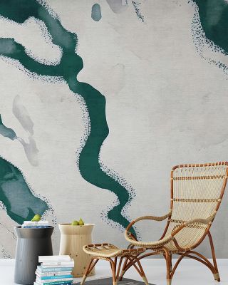 Abstract River Marks Fresh Green Wallpaper