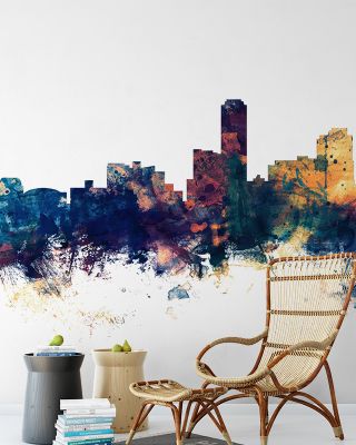 Adelaide Australia Skyline Blue & Bronze Wallpaper