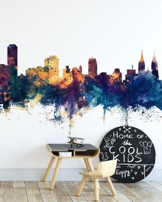 Adelaide Australia Skyline Blue & Bronze Wallpaper