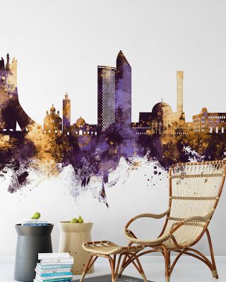 Algiers Algeria Skyline Purple & Gold Wallpaper