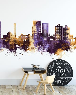 Algiers Algeria Skyline Purple & Gold Wallpaper