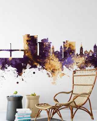 Asheville North Carolina Skyline Purple & Gold Wallpaper
