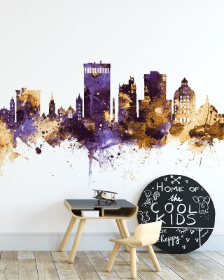 Asheville North Carolina Skyline Purple & Gold Wallpaper