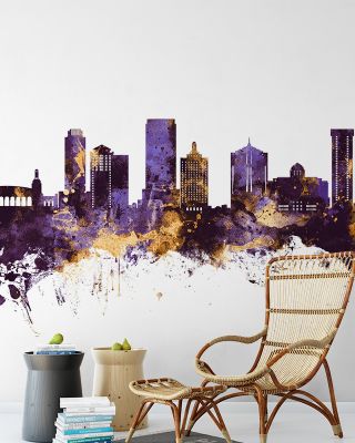 Atlantic City New Jersey Skyline Purple & Gold Wallpaper