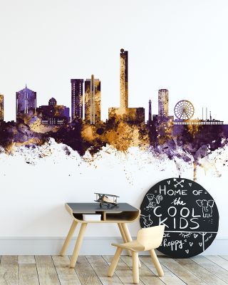 Atlantic City New Jersey Skyline Purple & Gold Wallpaper