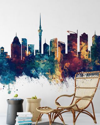 Auckland New Zeeland Skyline Blue & Bronze Wallpaper