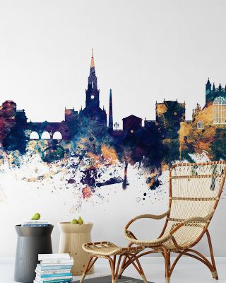 Bath England Skyline Blue & Bronze Wallpaper