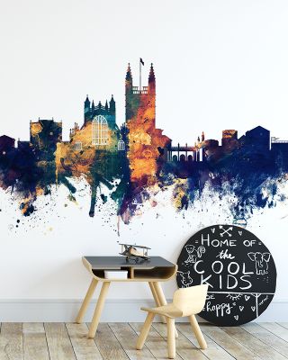 Bath England Skyline Blue & Bronze Wallpaper