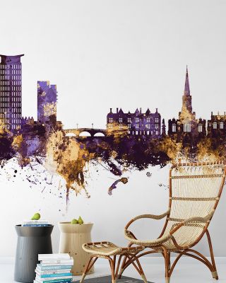 Bedford England Skyline Purple & Gold Wallpaper Mural