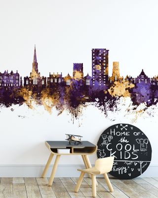 Bedford England Skyline Purple & Gold Wallpaper Mural