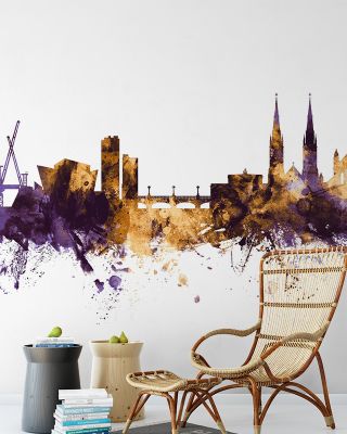 Belfast Northern Ireland Skyline Purple & Gold Wallpaper Mural