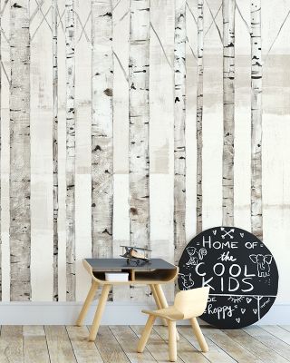 Birch Trees on White Wallpaper