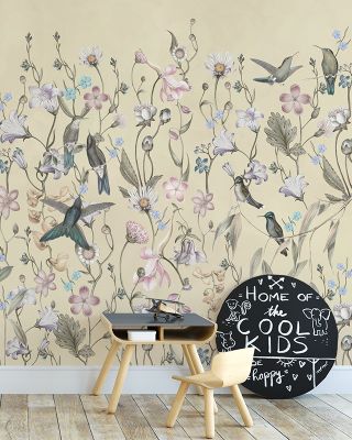 Bird Garden Light Yellow Wallpaper
