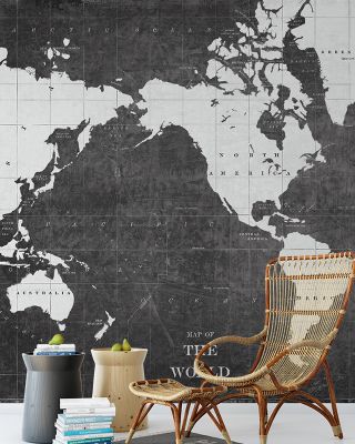 Blueprint World Map Gray Wallpaper