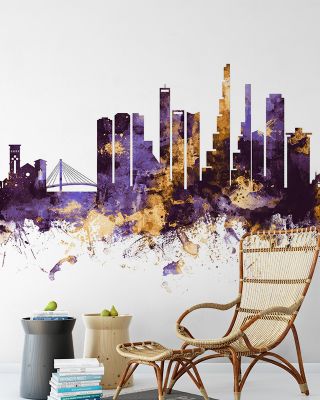 Bogot Colombia Skyline Purple & Gold Wallpaper