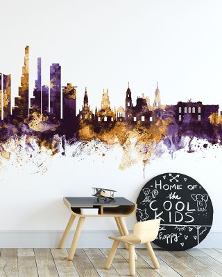Bogot Colombia Skyline Purple & Gold Wallpaper