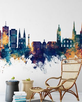 Bordeaux France Skyline Blue & Bronze Wallpaper