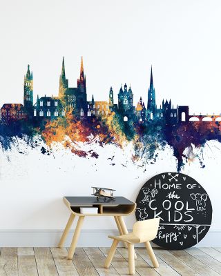 Bordeaux France Skyline Blue & Bronze Wallpaper