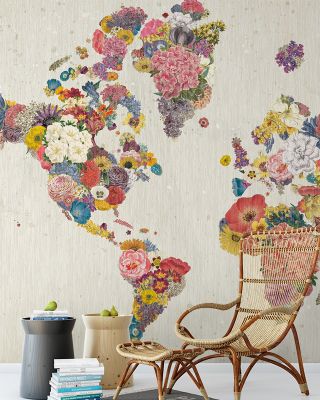 Botanical Floral Map Light Wallpaper