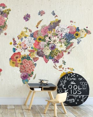 Botanical Floral Map Light Wallpaper
