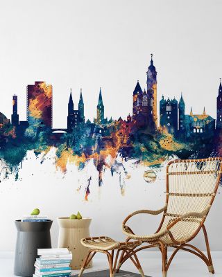 Braunschweig Germany Skyline Blue & Bronze Wallpaper