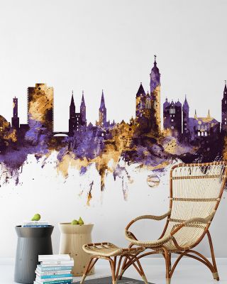 Braunschweig Germany Skyline Purple & Gold Wallpaper