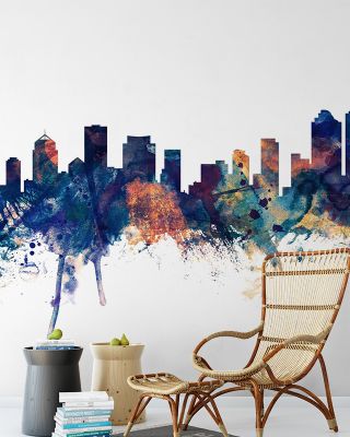 Brisbane Australia Skyline Blue & Bronze Wallpaper