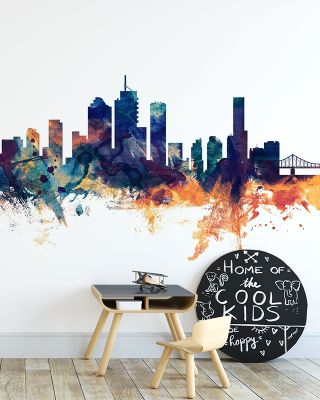 Brisbane Australia Skyline Blue & Bronze Wallpaper