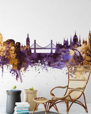 Budapest Skyline Purple & Gold Wallpaper