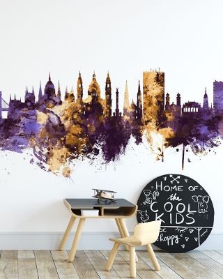 Budapest Skyline Purple & Gold Wallpaper
