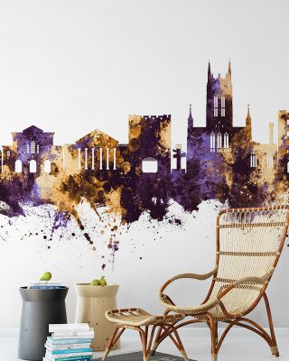 Bury St Edmunds England Skyline Purple & Gold Wallpaper
