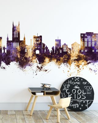 Bury St Edmunds England Skyline Purple & Gold Wallpaper
