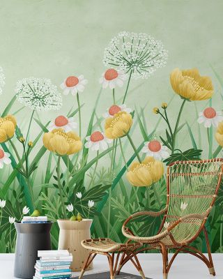 Buttercup Meadow, Green Wallpaper