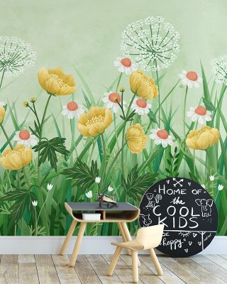 Buttercup Meadow, Green Wallpaper