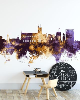 Carlisle England Skyline Purple & Gold Wallpaper