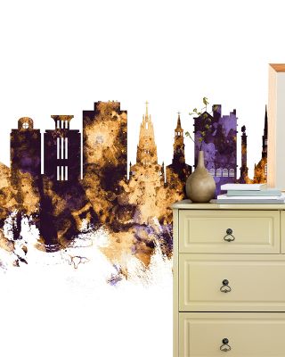 Charleston South Carolina Skyline Purple & Gold Wallpaper
