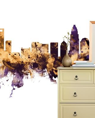 Charlotte North Carolina Skyline Purple & Gold Wallpaper