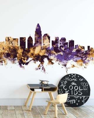 Charlotte North Carolina Skyline Purple & Gold Wallpaper