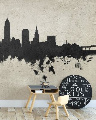 Cleveland Ohio Skyline Concrete Wallpaper