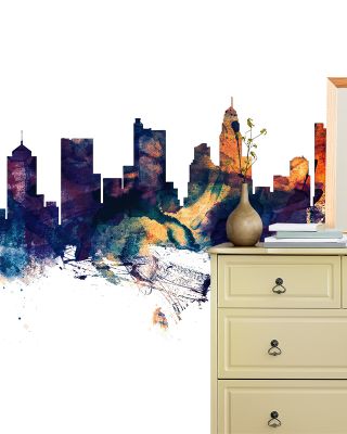 Columbus Ohio Skyline Blue & Bronze Wallpaper