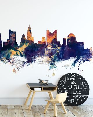 Columbus Ohio Skyline Blue & Bronze Wallpaper