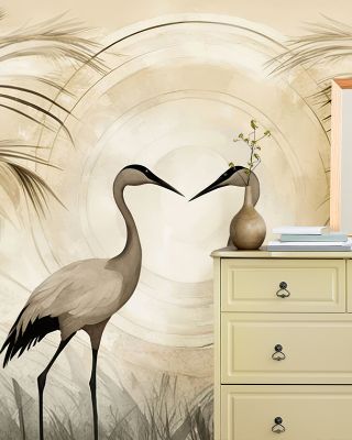 Cranes at Sunset Yellow Wallpaper