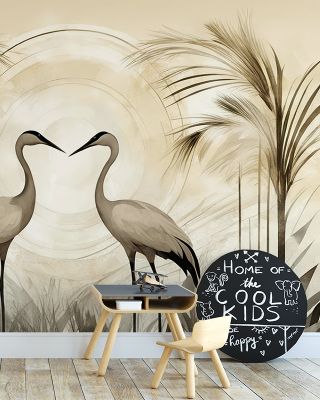 Cranes at Sunset Yellow Wallpaper